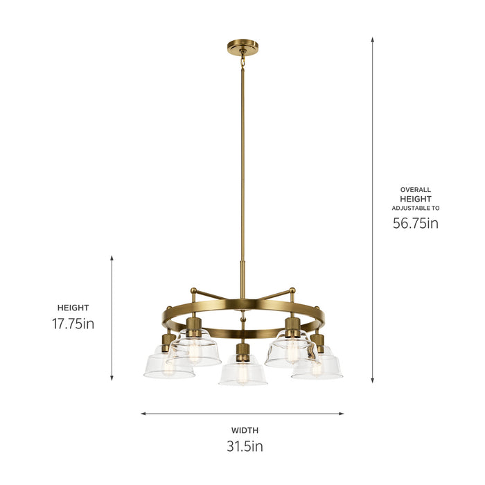 Kichler 52403BNB Five Light Chandelier, Brushed Brass