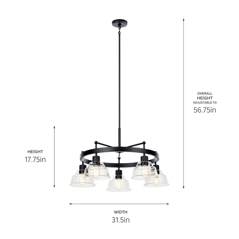 Kichler 52403BK Five Light Chandelier, Black