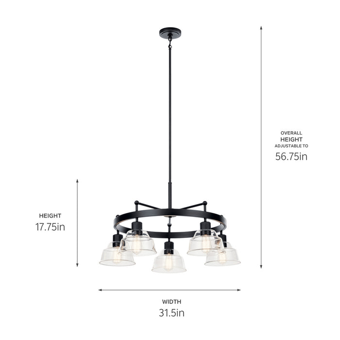 Kichler 52403BK Five Light Chandelier, Black
