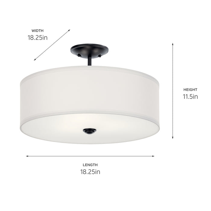 Kichler 43692BK Three Light Semi Flush Mount, Black