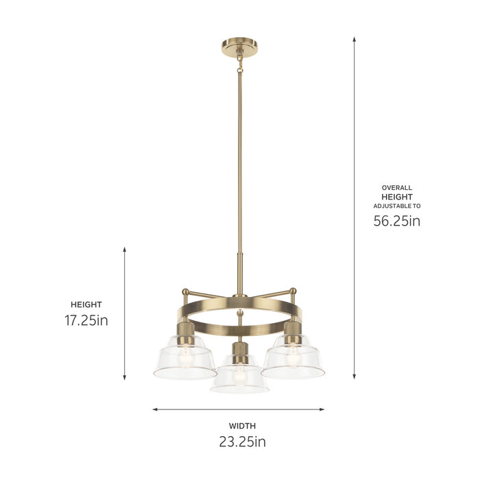 Kichler 52402BNB Three Light Chandelier, Brushed Brass
