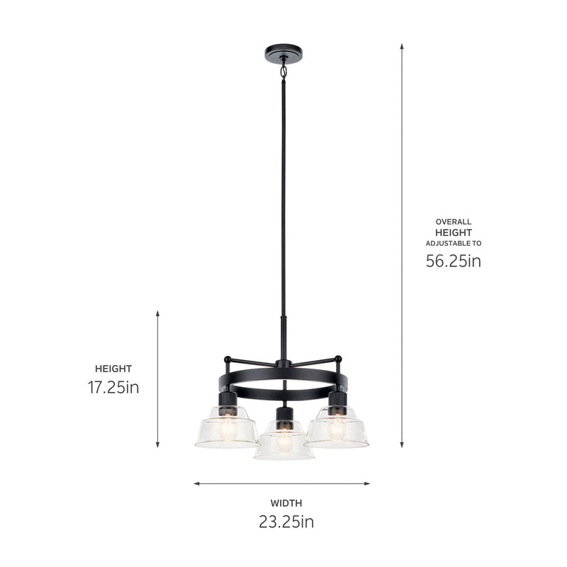 Kichler 52402BK Three Light Chandelier, Black