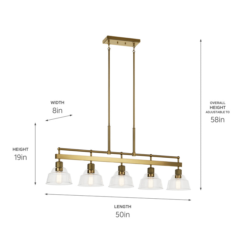 Kichler 52404BNB Five Light Linear Chandelier, Brushed Brass