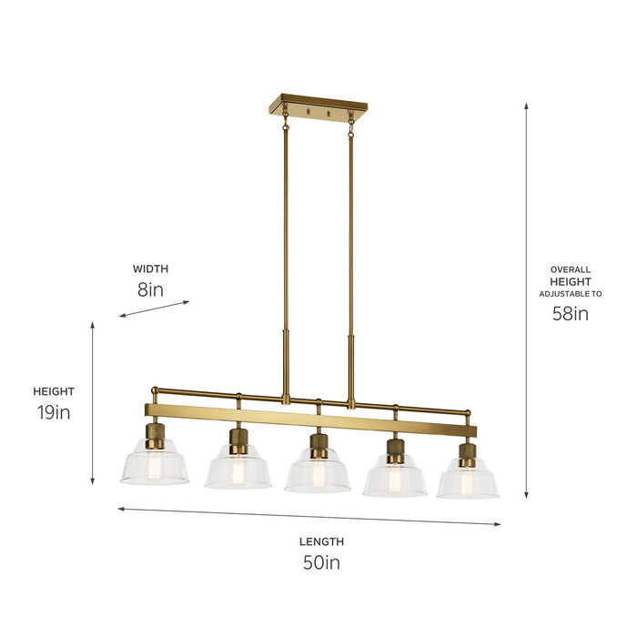 Kichler 52404BNB Five Light Linear Chandelier, Brushed Brass
