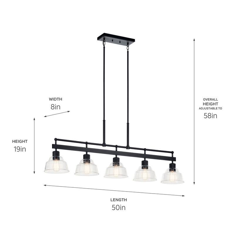 Kichler 52404BK Five Light Linear Chandelier, Black