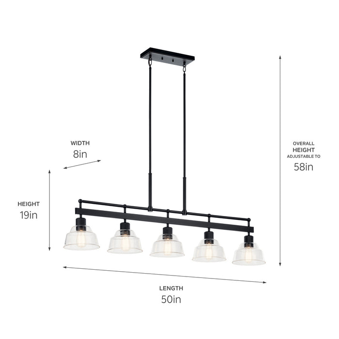 Kichler 52404BK Five Light Linear Chandelier, Black