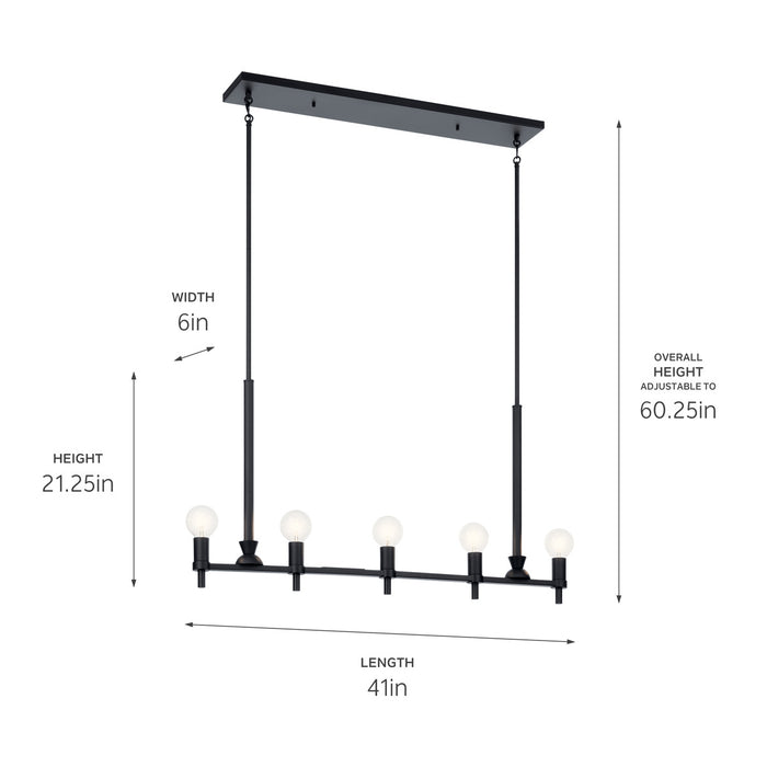 Kichler 52425BK Five Light Linear Chandelier, Black