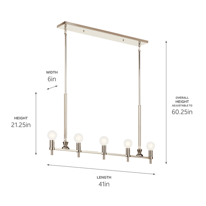 Kichler 52425PN Five Light Linear Chandelier, Nickel Textured