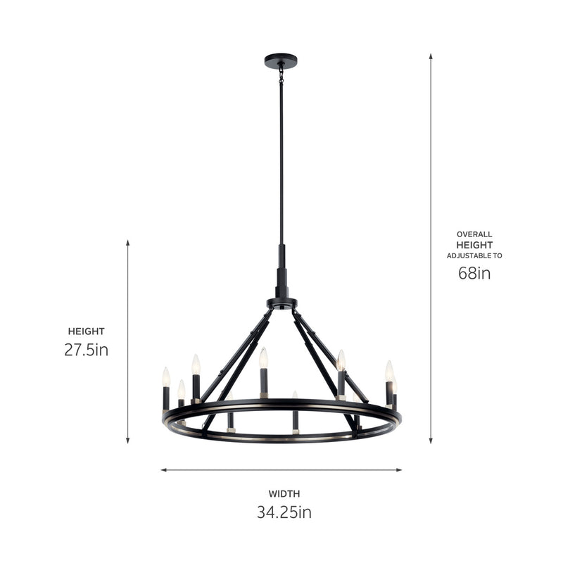 Kichler 52421BK Ten Light Chandelier, Black