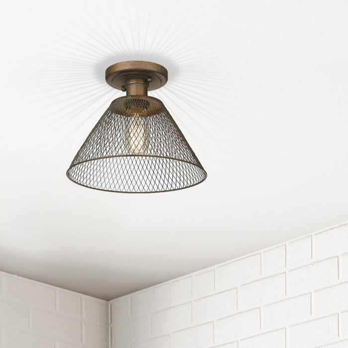 Golden 0304-SF CP One Light Semi-Flush Mount, Copper Patina