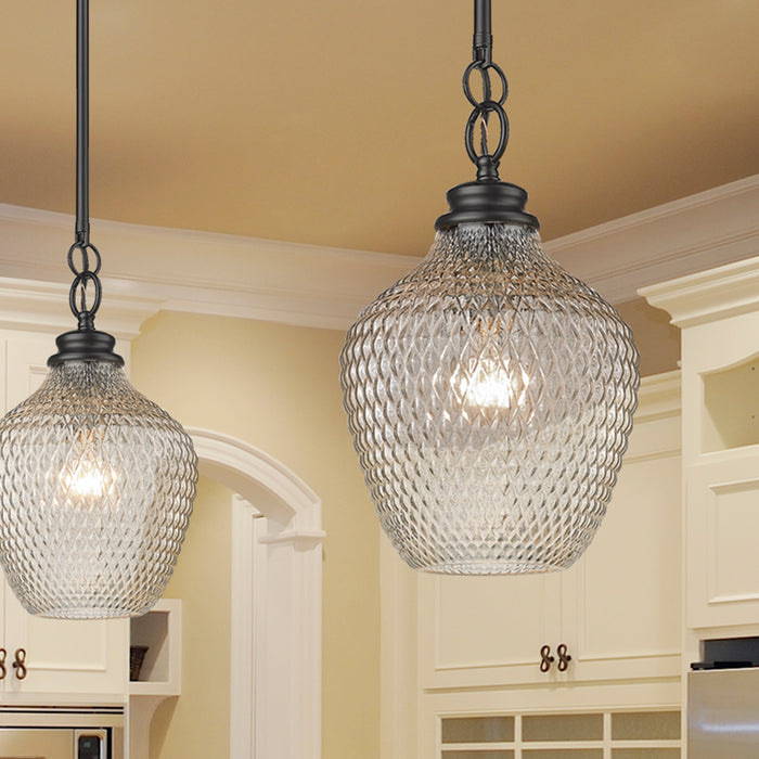 Golden 1088-M BLK-CLR One Light Pendant, Matte Black