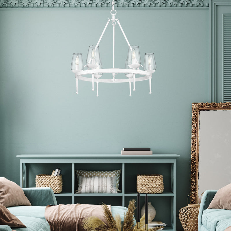 Golden 1210-6 TWP Six Light Chandelier, Textured White Plaster