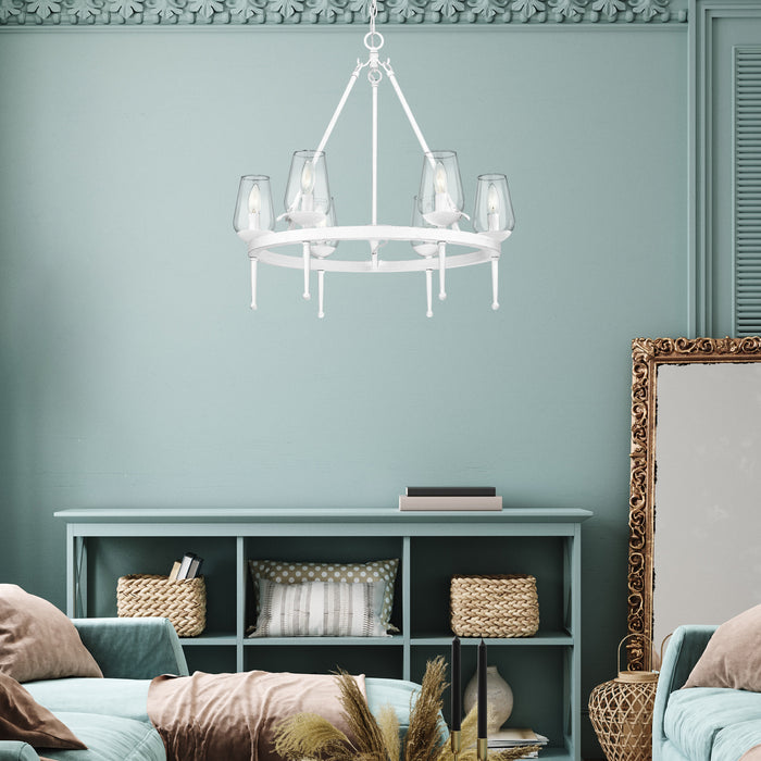 Golden 1210-6 TWP Six Light Chandelier, Textured White Plaster