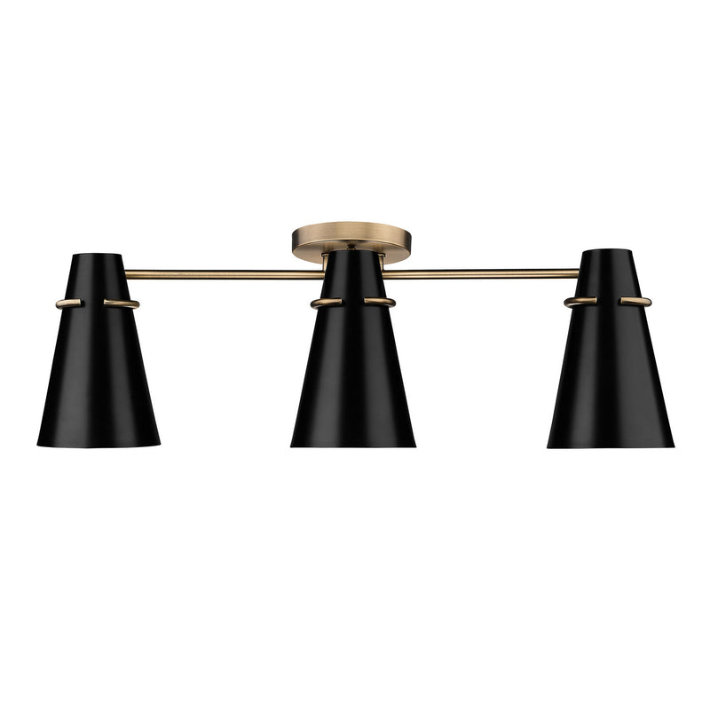 Golden 2122-3SF MBS-BLK Three Light Semi-Flush Mount, Modern Brass