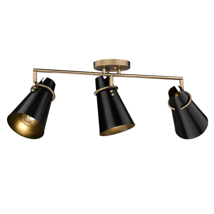 Golden 2122-3SF MBS-BLK Three Light Semi-Flush Mount, Modern Brass