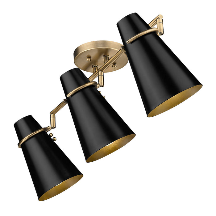 Golden 2122-3SF MBS-BLK Three Light Semi-Flush Mount, Modern Brass