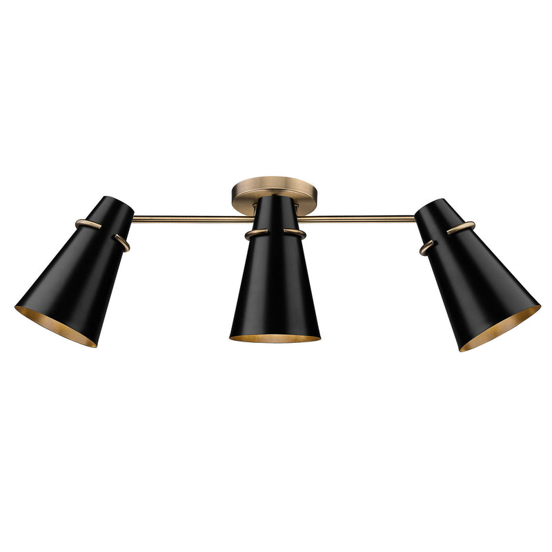 Golden 2122-3SF MBS-BLK Three Light Semi-Flush Mount, Modern Brass