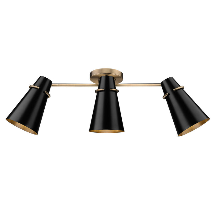 Golden 2122-3SF MBS-BLK Three Light Semi-Flush Mount, Modern Brass