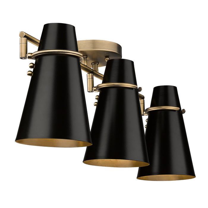 Golden 2122-3SF MBS-BLK Three Light Semi-Flush Mount, Modern Brass
