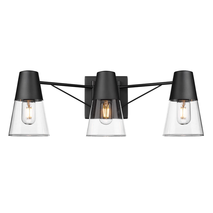 Golden 2124-BA3 BLK-CLR Three Light Bath Vanity, Matte Black