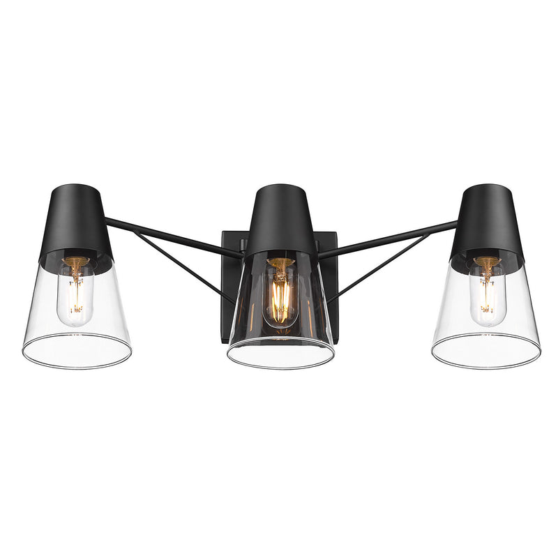 Golden 2124-BA3 BLK-CLR Three Light Bath Vanity, Matte Black