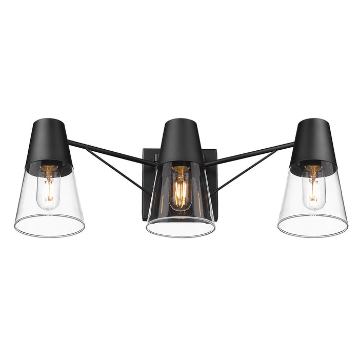 Golden 2124-BA3 BLK-CLR Three Light Bath Vanity, Matte Black