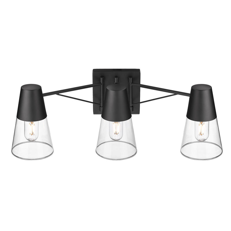Golden 2124-BA3 BLK-CLR Three Light Bath Vanity, Matte Black