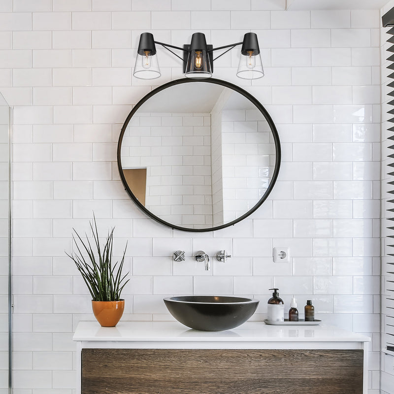 Golden 2124-BA3 BLK-CLR Three Light Bath Vanity, Matte Black