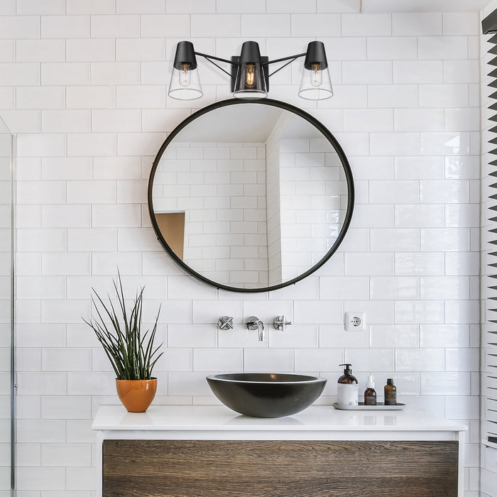 Golden 2124-BA3 BLK-CLR Three Light Bath Vanity, Matte Black