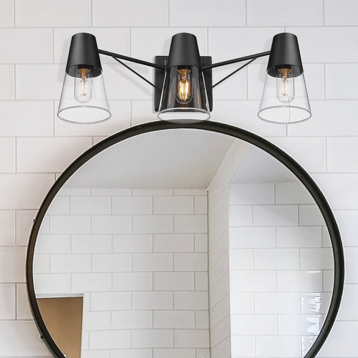 Golden 2124-BA3 BLK-CLR Three Light Bath Vanity, Matte Black