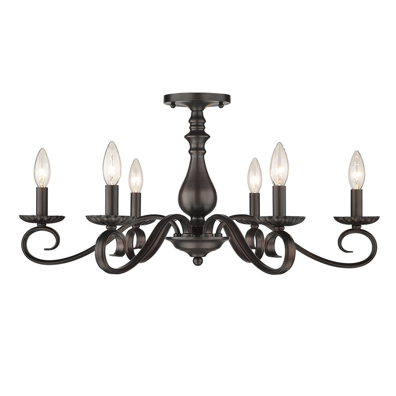 Golden 3712-6SF RBZ Six Light Semi-Flush Mount, Rubbed Bronze