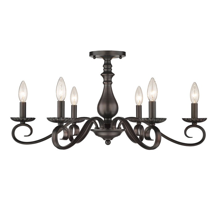 Golden 3712-6SF RBZ Six Light Semi-Flush Mount, Rubbed Bronze