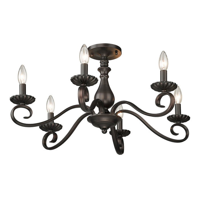 Golden 3712-6SF RBZ Six Light Semi-Flush Mount, Rubbed Bronze