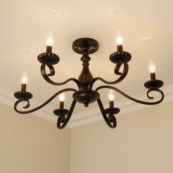 Golden 3712-6SF RBZ Six Light Semi-Flush Mount, Rubbed Bronze