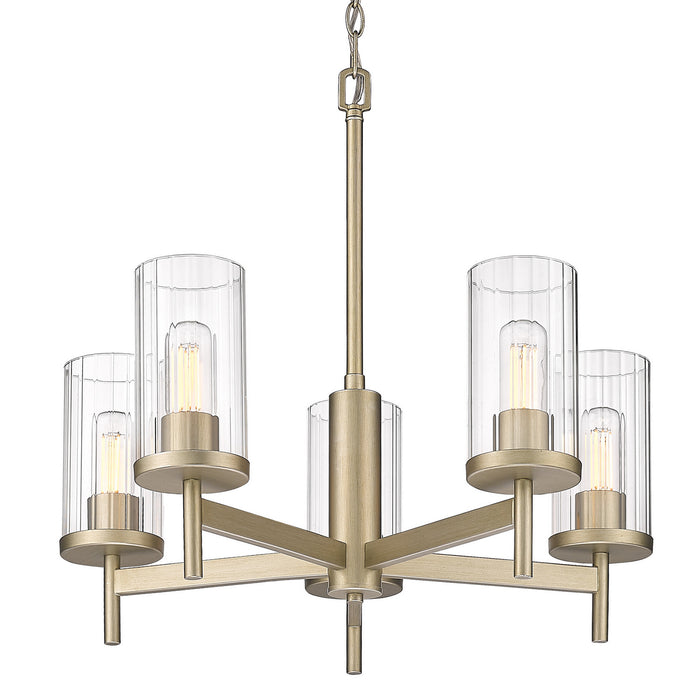 Golden 7011-5 WG-CLR Five Light Chandelier, White Gold