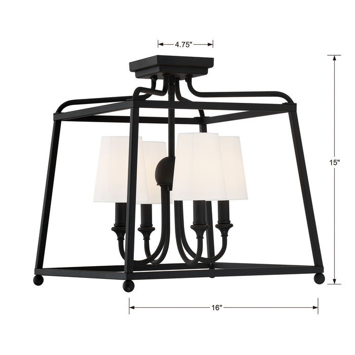 Crystorama 2243-BF Four Light Semi Flush Mount, Black Forged