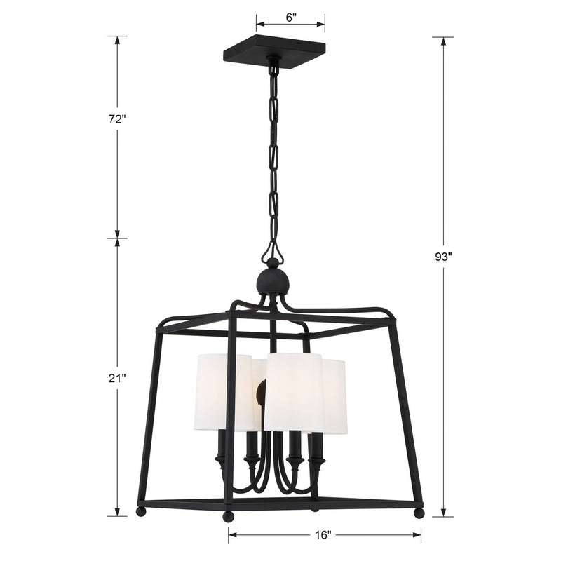Crystorama 2245-BF Four Light Chandelier, Black Forged