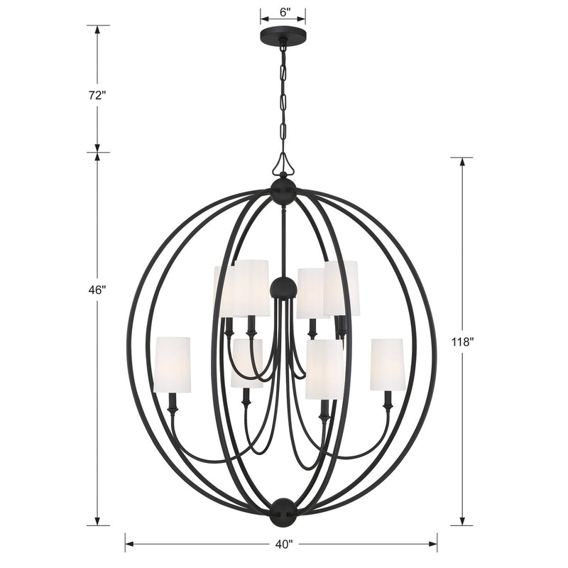Crystorama 2246-BF Eight Light Chandelier, Black Forged