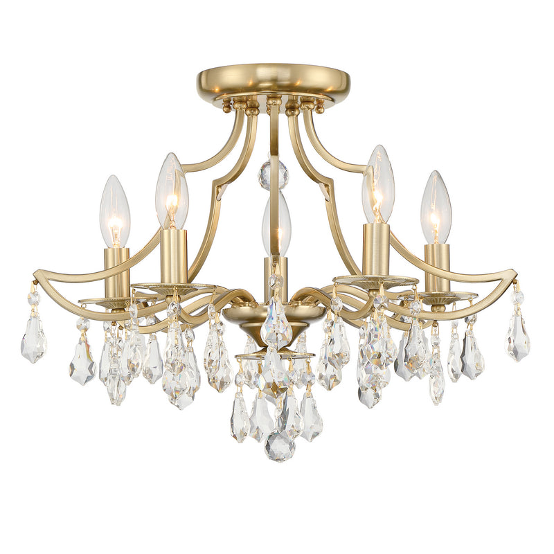 Crystorama 5930-VG-CL-MWP Five Light Semi Flush Mount, Vibrant Gold