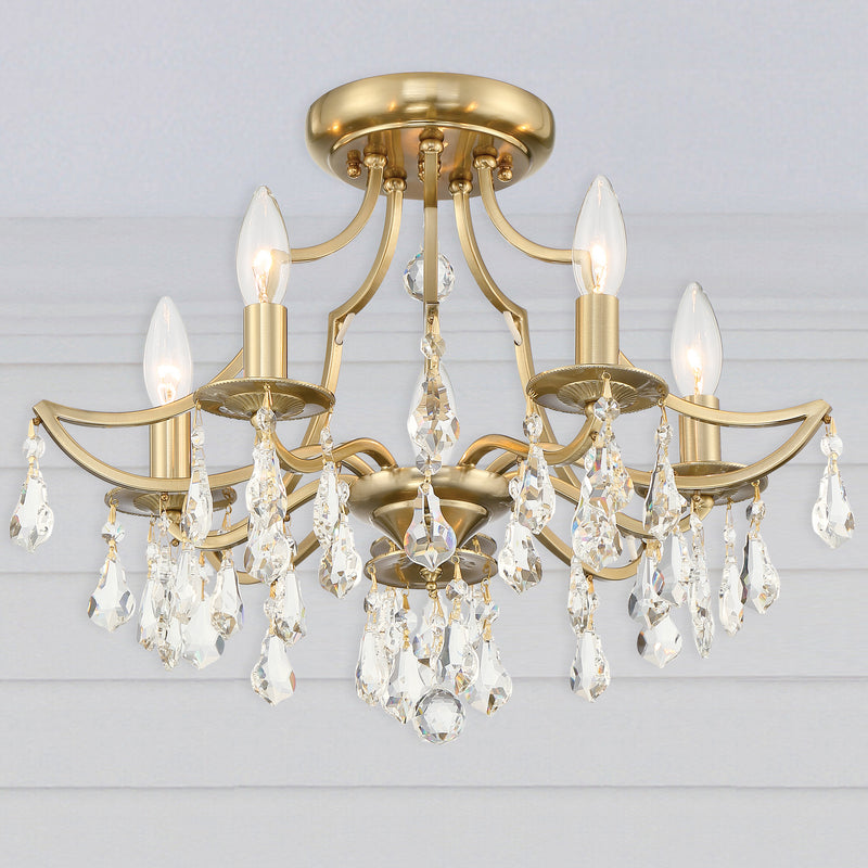 Crystorama 5930-VG-CL-MWP Five Light Semi Flush Mount, Vibrant Gold