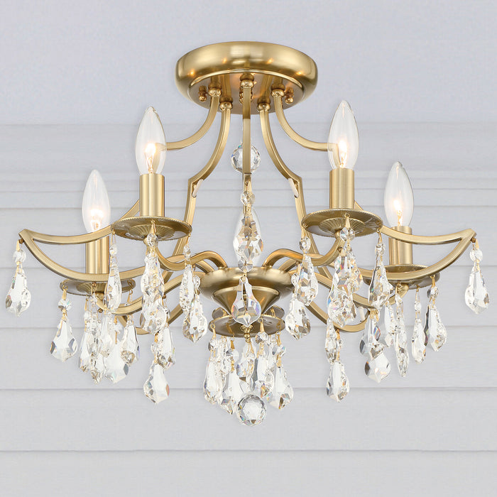 Crystorama 5930-VG-CL-MWP Five Light Semi Flush Mount, Vibrant Gold