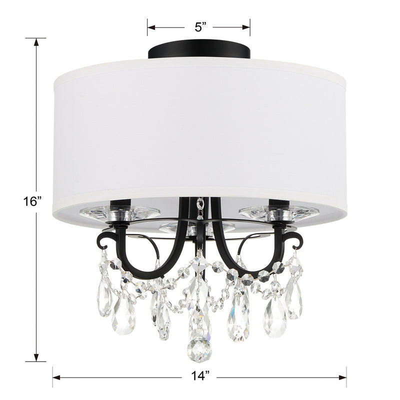 Crystorama 6623-MK-CL-MWP_CEILING Three Light Semi Flush Mount, Matte Black