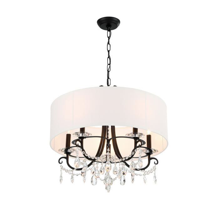 Crystorama 6625-MK-CL-MWP Five Light Chandelier, Matte Black