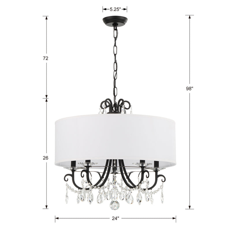 Crystorama 6625-MK-CL-MWP Five Light Chandelier, Matte Black