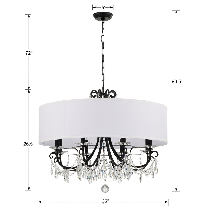 Crystorama 6628-MK-CL-MWP Eight Light Chandelier, Matte Black