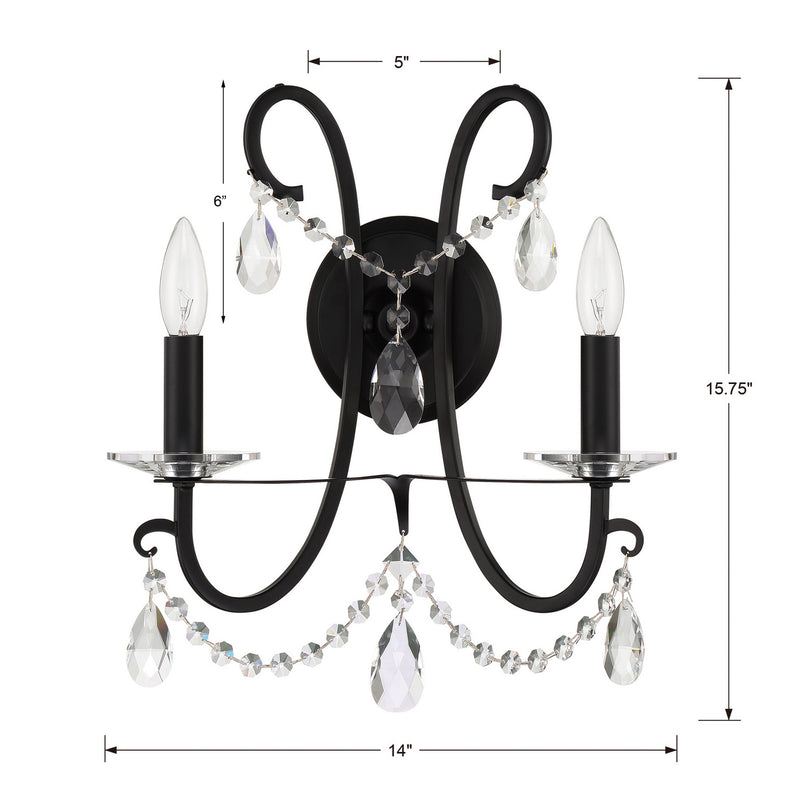 Crystorama 6822-MK-CL-MWP Two Light Wall Sconce, Matte Black