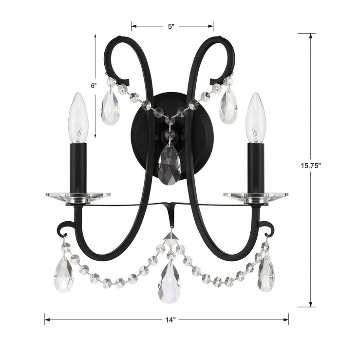 Crystorama 6822-MK-CL-MWP Two Light Wall Sconce, Matte Black