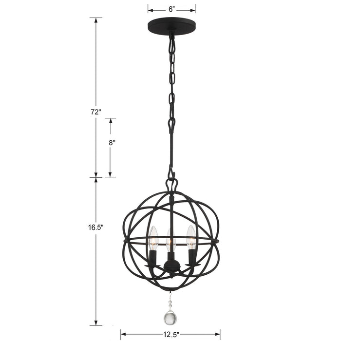 Crystorama 9225-BK Three Light Mini Chandelier, Black