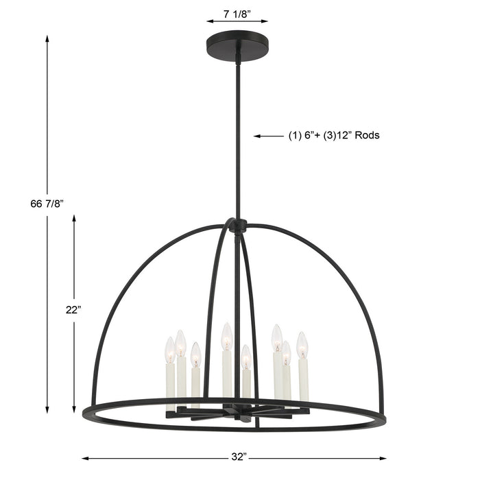 Crystorama ABB-3008-BK Eight Light Chandelier, Black