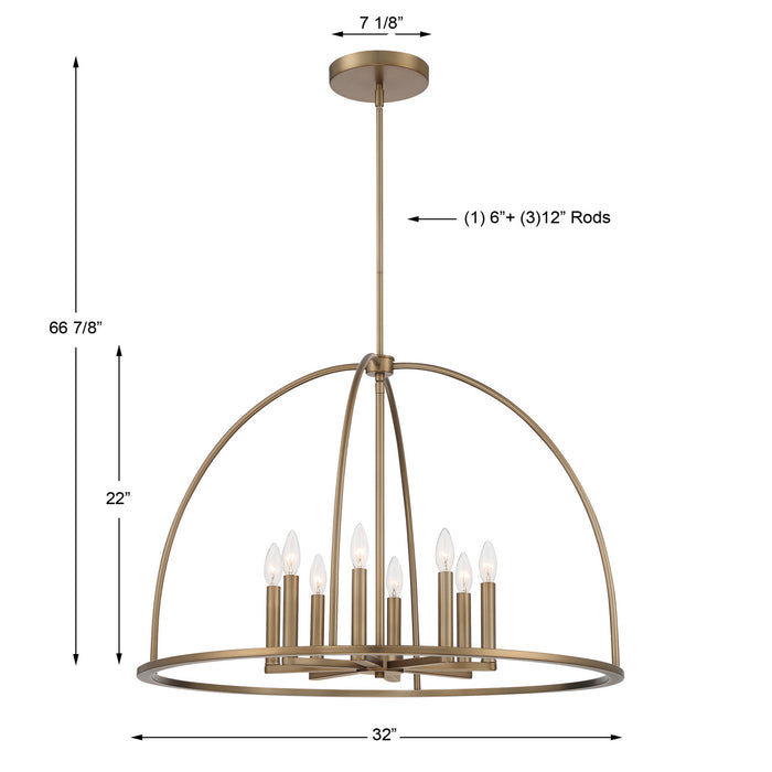Crystorama ABB-3008-VG Eight Light Chandelier, Vibrant Gold